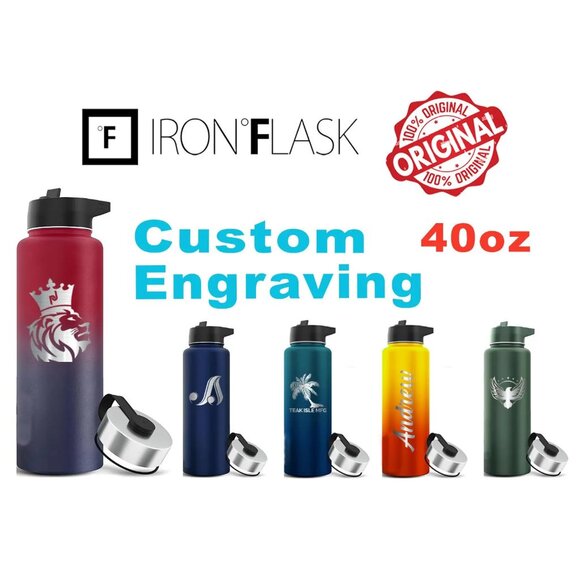Personalized Iron Flask 40oz Water Bottle: Laser Engraved Stainless Steel Bottle - Picture 1 of 6